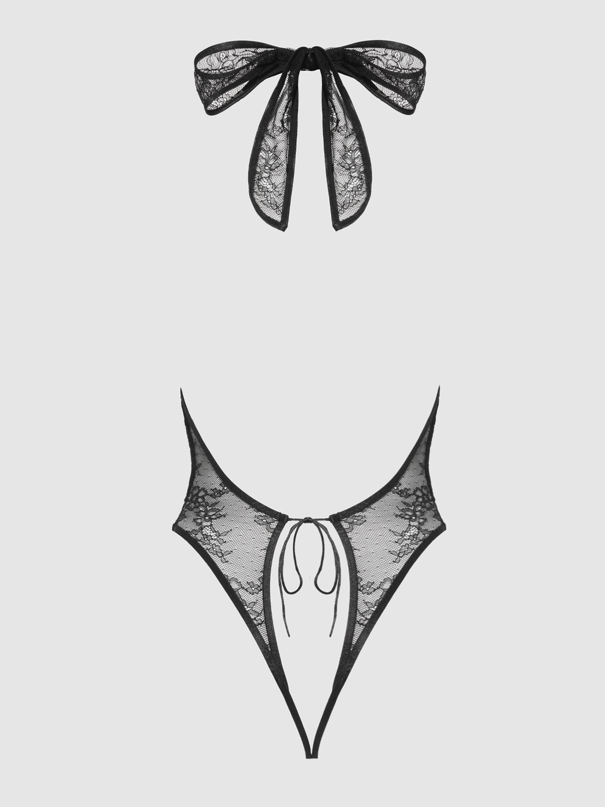 House of Desire Kiki Lace Plunge Halter Teddy - Black - product view 10