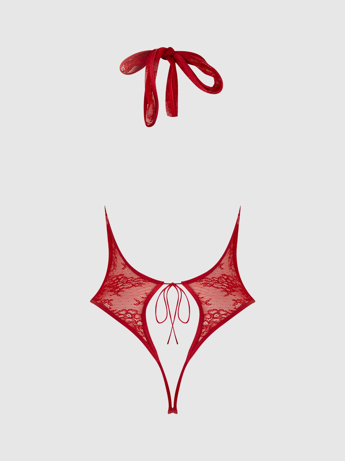 House of Desire Kiki Lace Plunge Halter Teddy - Red - product view 10