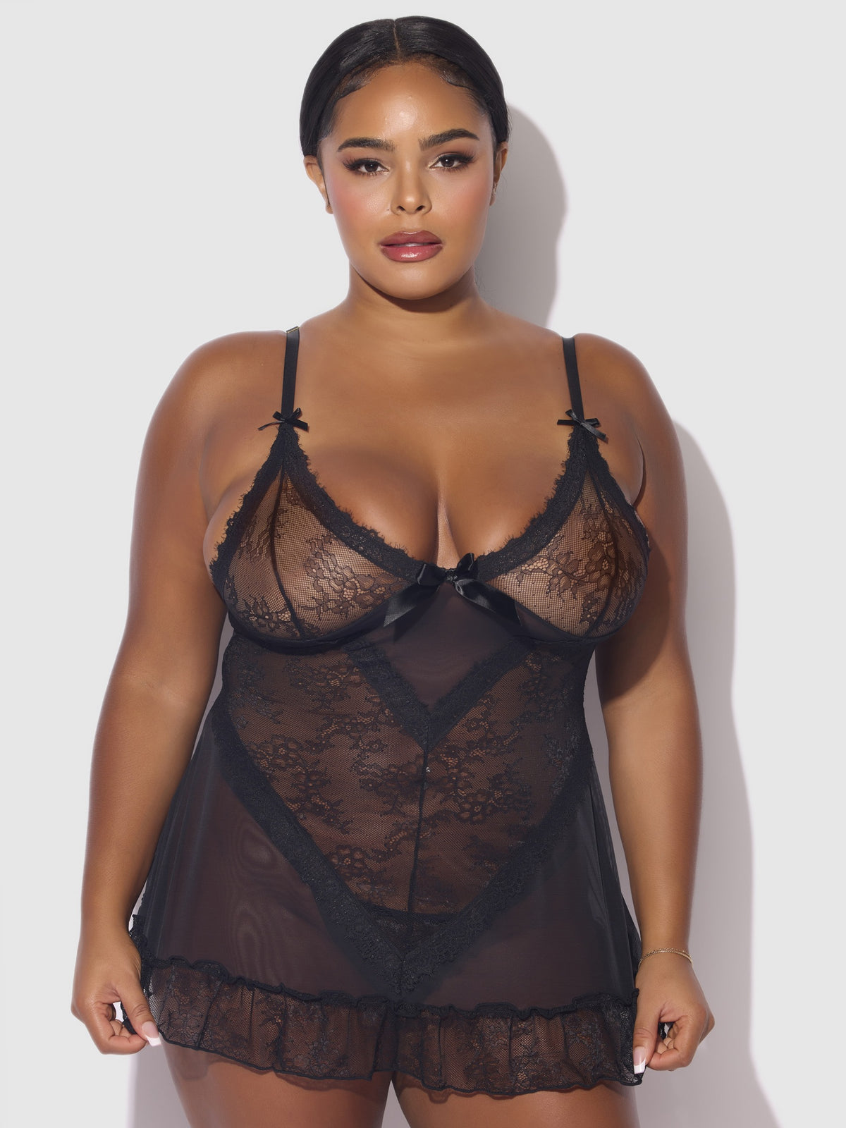 House of Desire Kiki Lace Babydoll & G-String Set - Black - product view 6