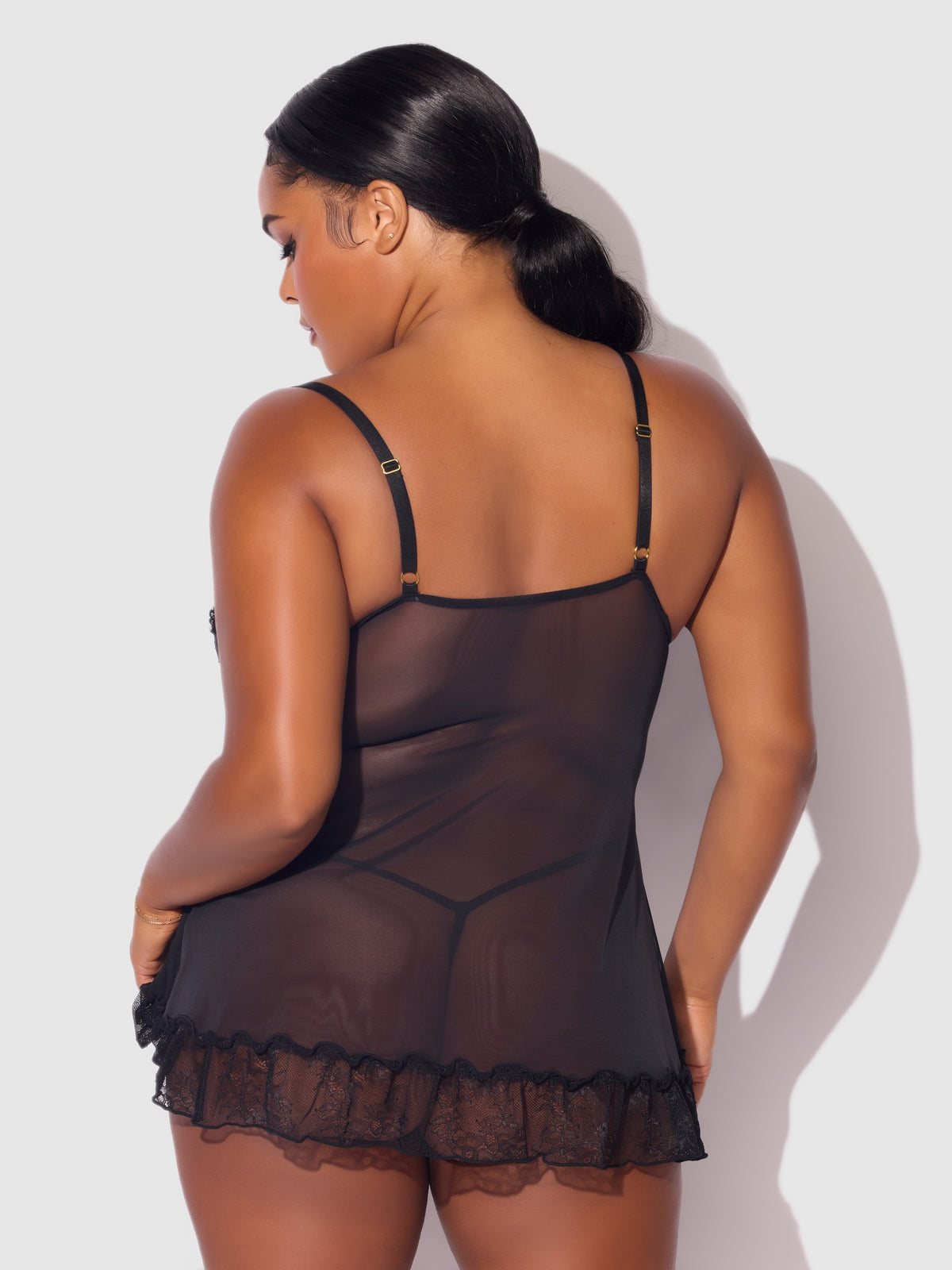 House of Desire Kiki Lace Babydoll & G-String Set - Black - product view 7