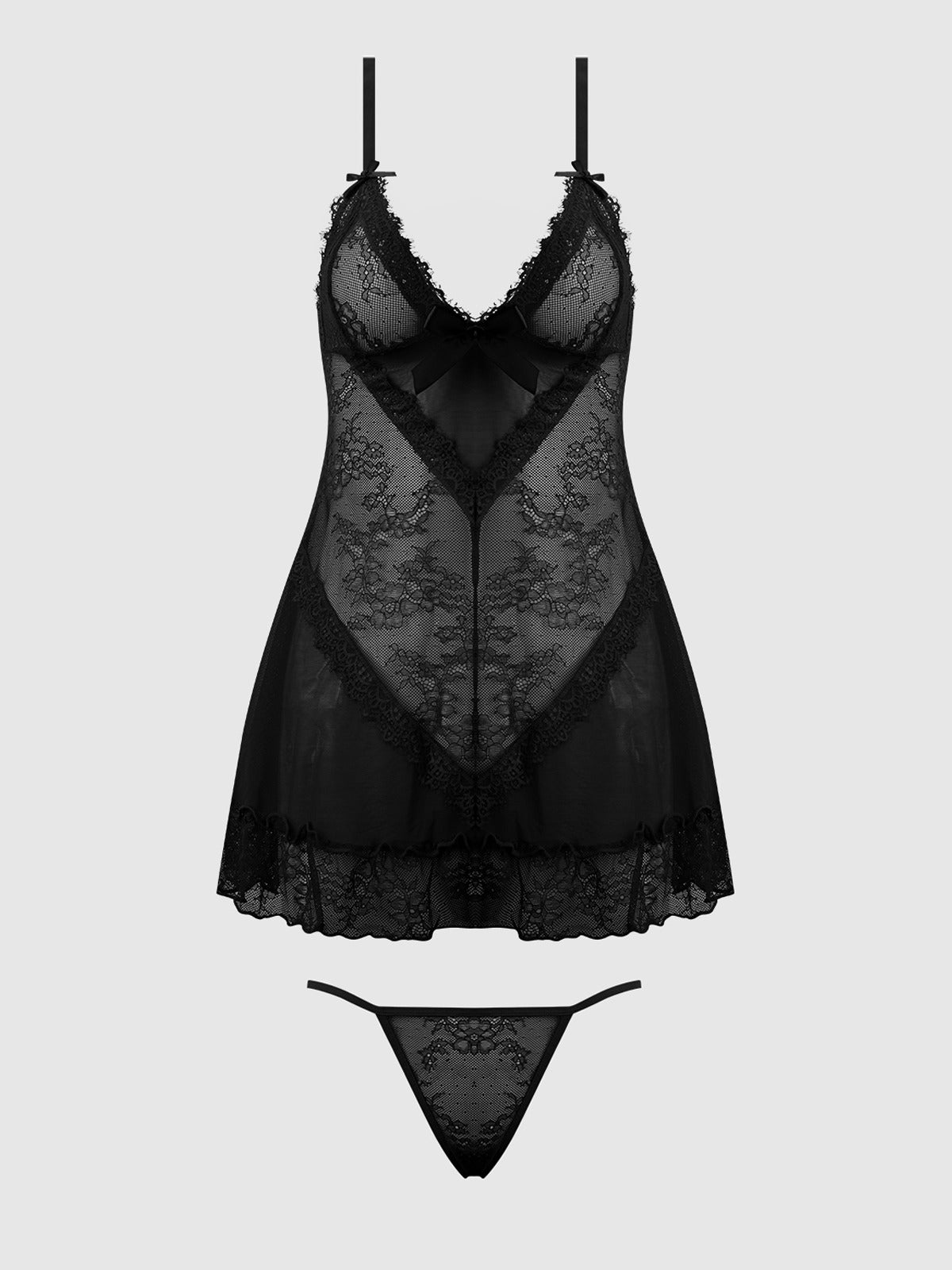 House of Desire Kiki Lace Babydoll & G-String Set - Black - product view 9