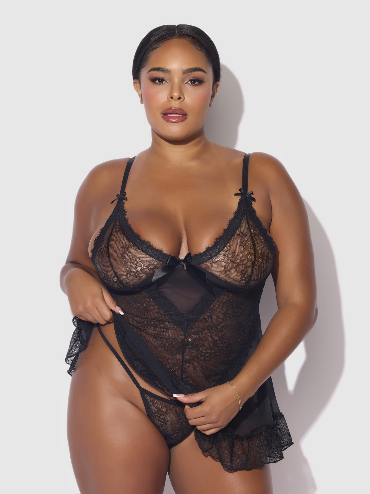 House of Desire Kiki Lace Babydoll & G-String Set - Black - product view 16