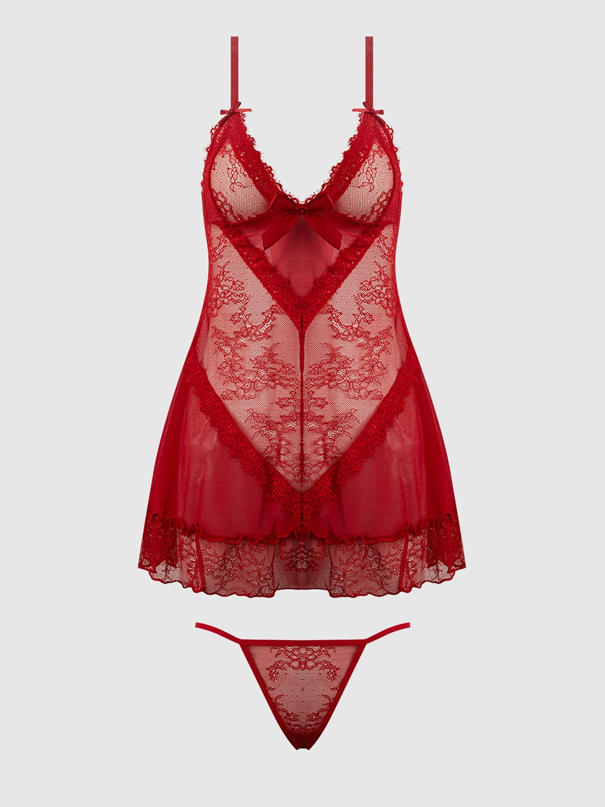 House of Desire Kiki Lace Babydoll & G-String Set - Red - product view 9