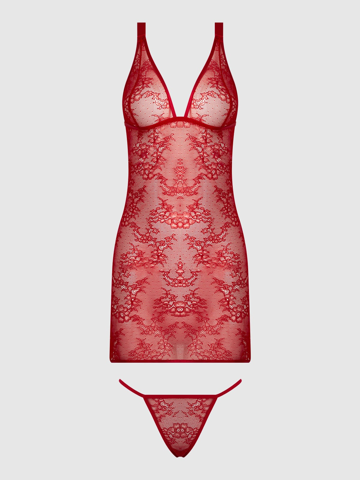 House of Desire Kiki Lace Strappy & Backless Chemise & G-String Set - Red - product view 8