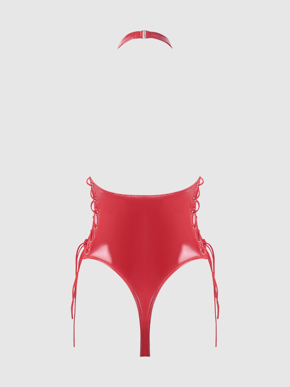 House of Desire Trinity Patent Lace Up Halter Teddy - Red - product view 10