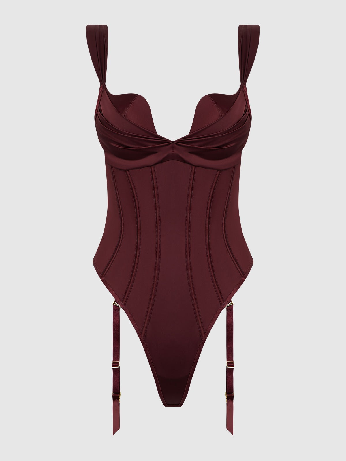 House of Desire Brigeta Satin Draped Push Up Teddy - Red - product view 3