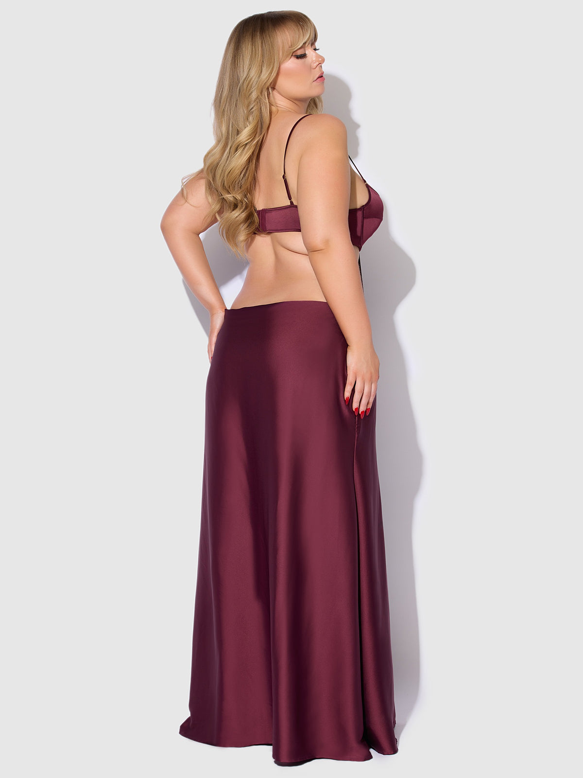 House of Desire Brigeta Satin Mono Wire Long Gown - Red - product view 6