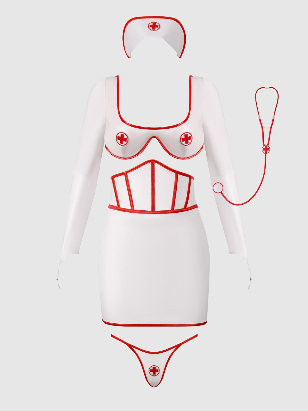 House of Desire First Aid Bra Top & Open Back Skirt Set - White - product view 6