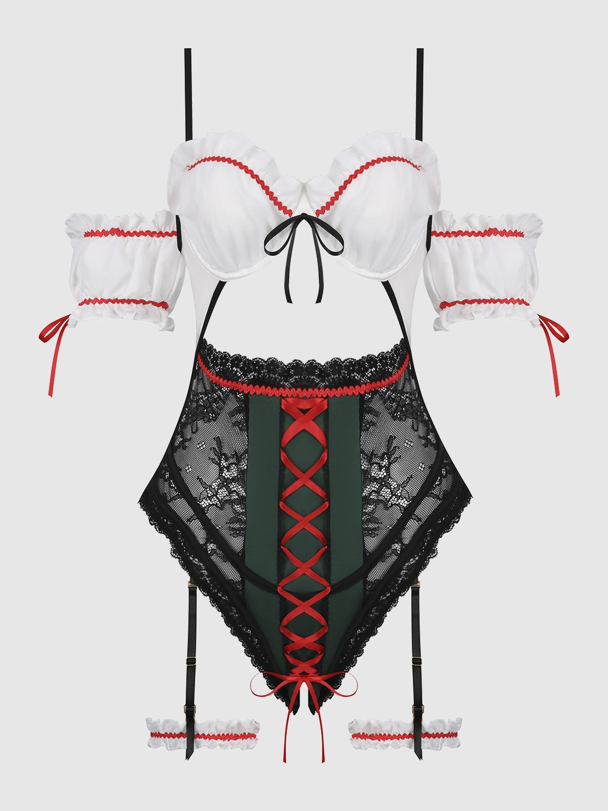 House of Desire Biergarten Babe Crotchless Teddy with Detachable Garters - Multicolor - product view 4