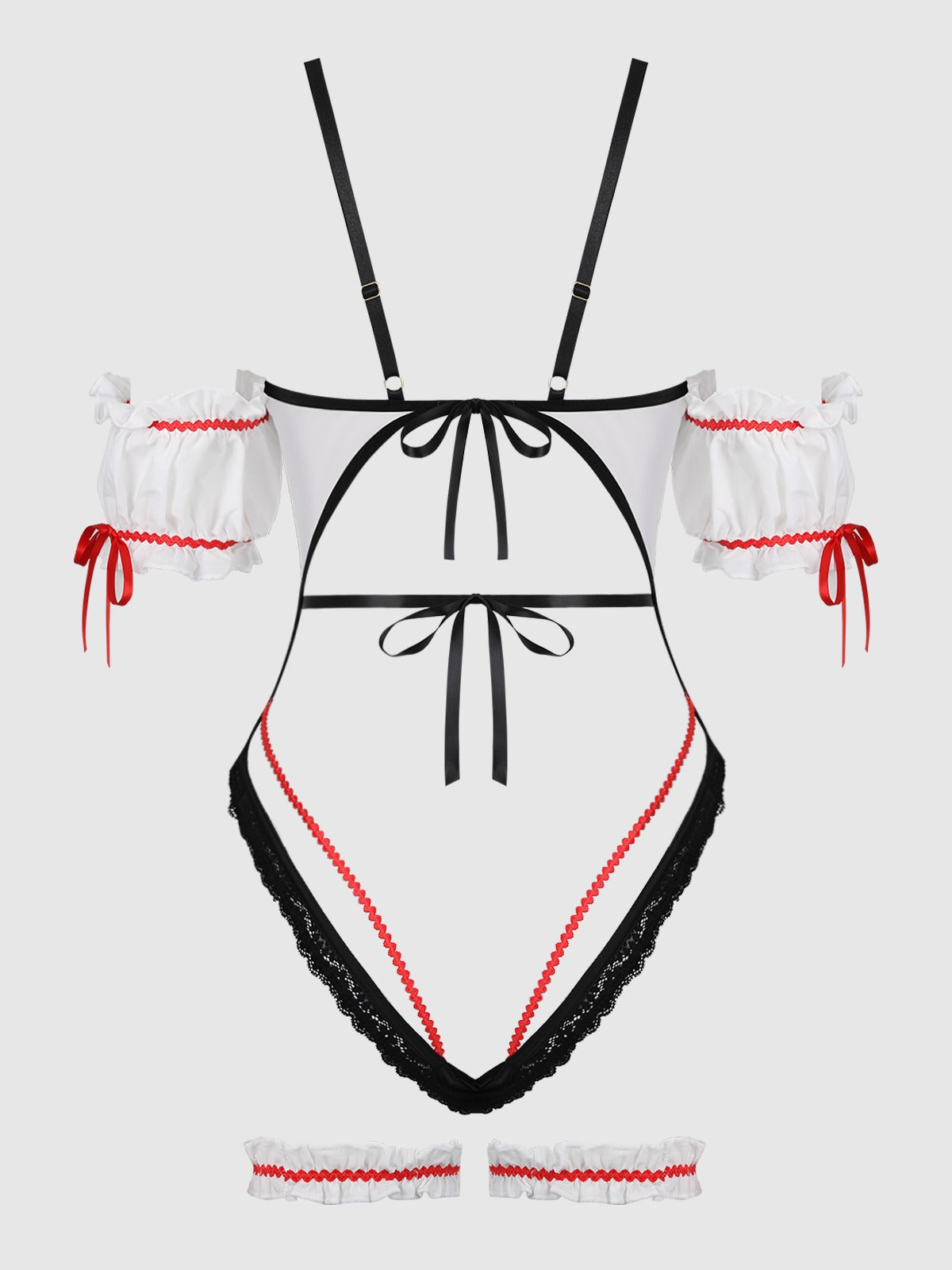 House of Desire Biergarten Babe Crotchless Teddy with Detachable Garters - Multicolor - product view 5