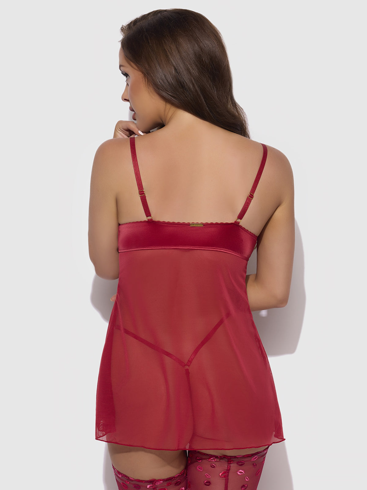House of Desire Angelina Lips Embroidery Babydoll & Bow G-String Set - Red - product view 3