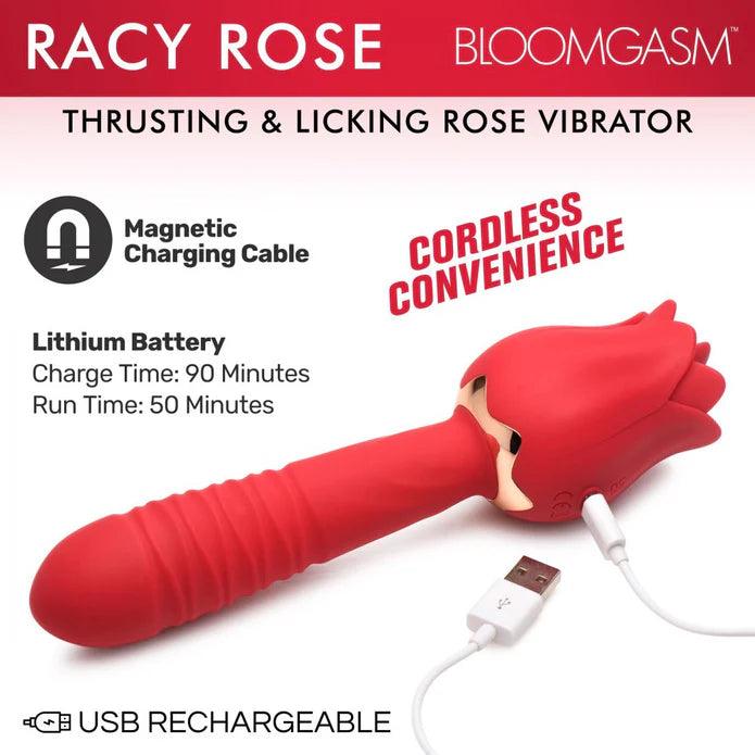 Inmi Bloomgasm Racy Rose Thrusting & Licking Rose Rechargeable Silicone Vibrator - Buy At Luxury Toy X - Free 3-Day Shipping