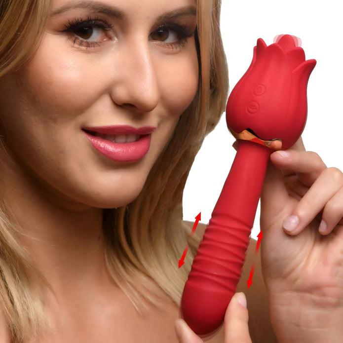 Inmi Bloomgasm Racy Rose Thrusting & Licking Rose Rechargeable Silicone Vibrator - Buy At Luxury Toy X - Free 3-Day Shipping