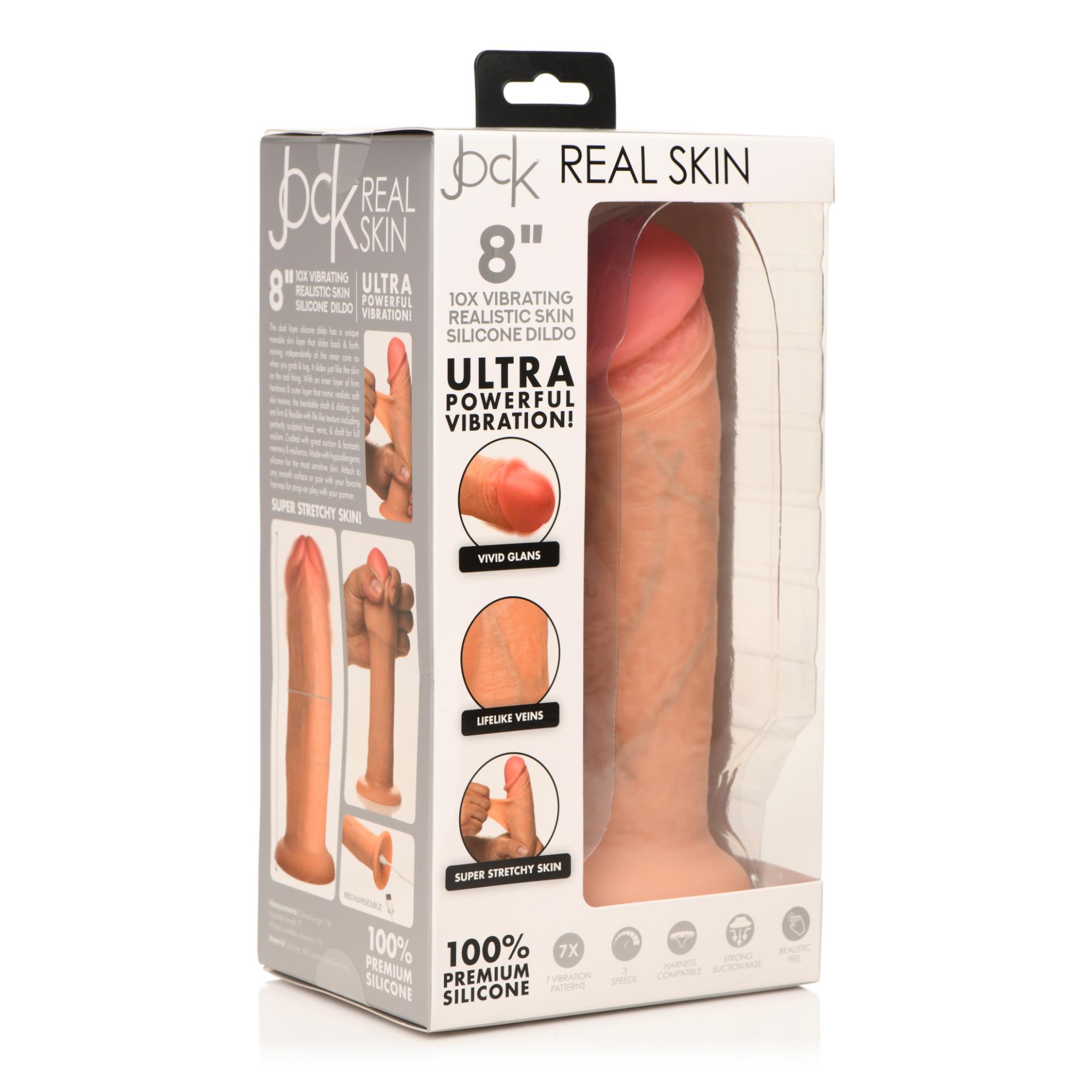 JOCK Real Skin 8" 10X Vibrating Realistic Skin Silicone Dildo - Buy At Luxury Toy X - Free 3-Day Shipping