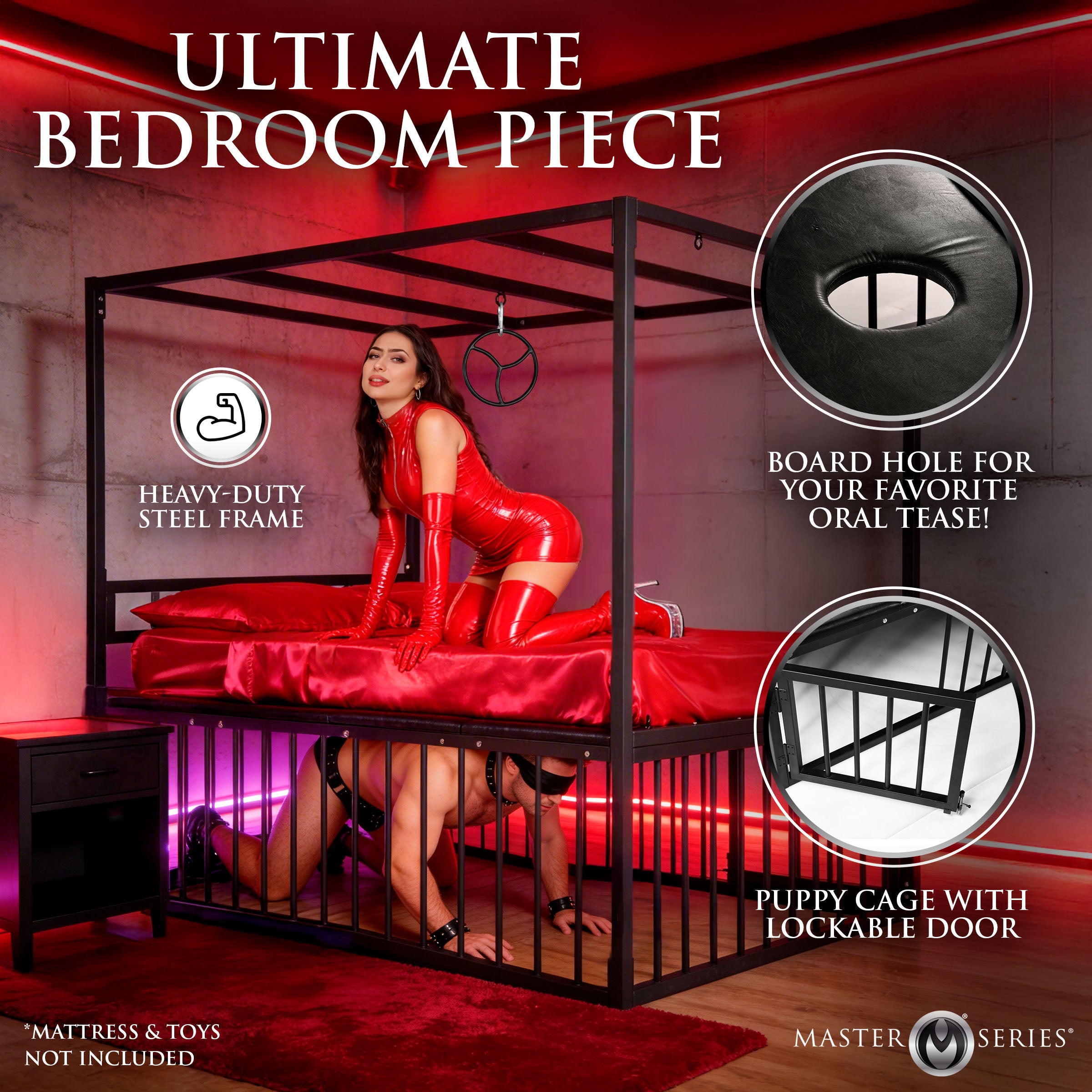 Master Series Bondage Bed steel frame, access cushion and lockable cage