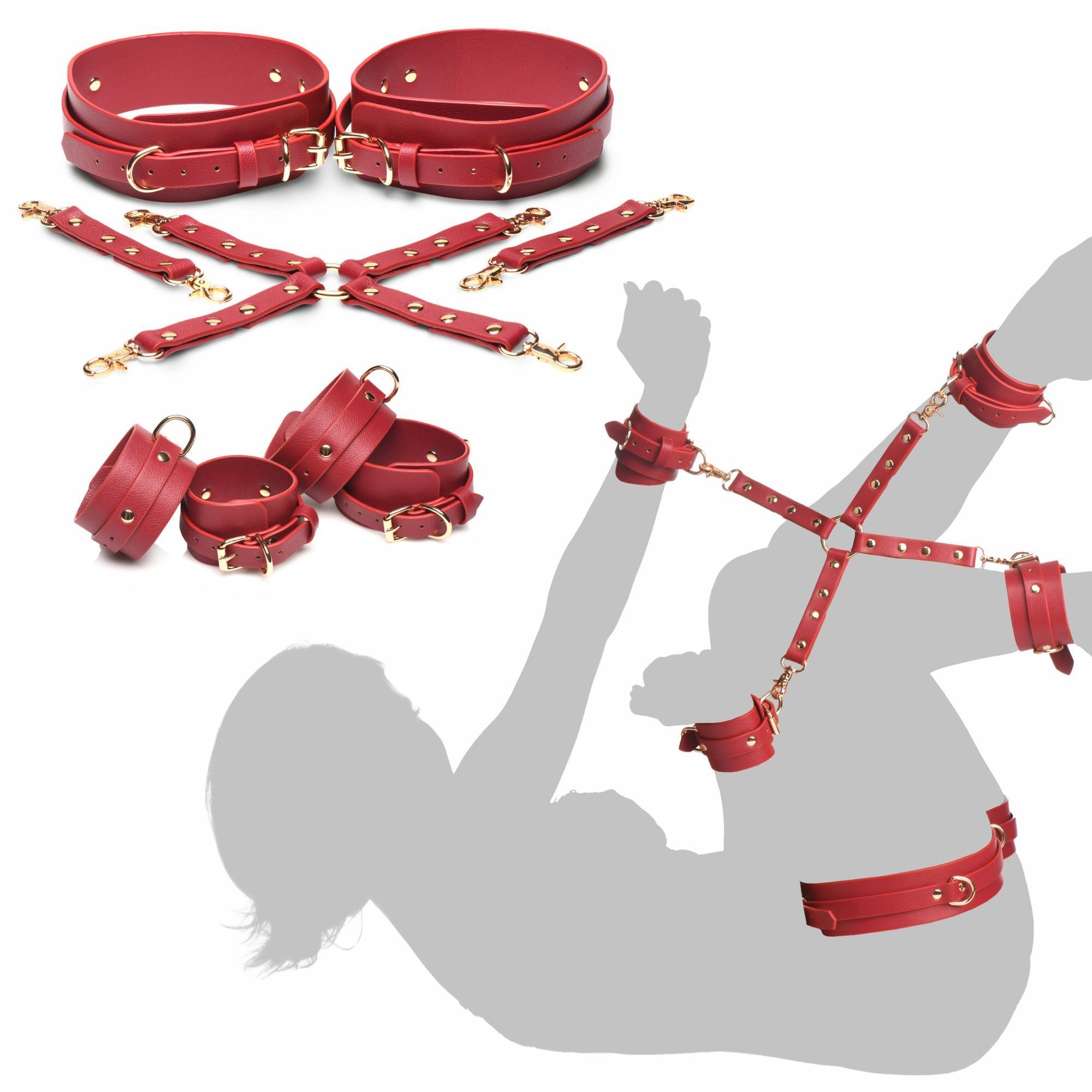 Master Series Crimson Captive Thigh, Wrist, Ankle Hog Tie Restraints - Buy At Luxury Toy X - Free 3-Day Shipping