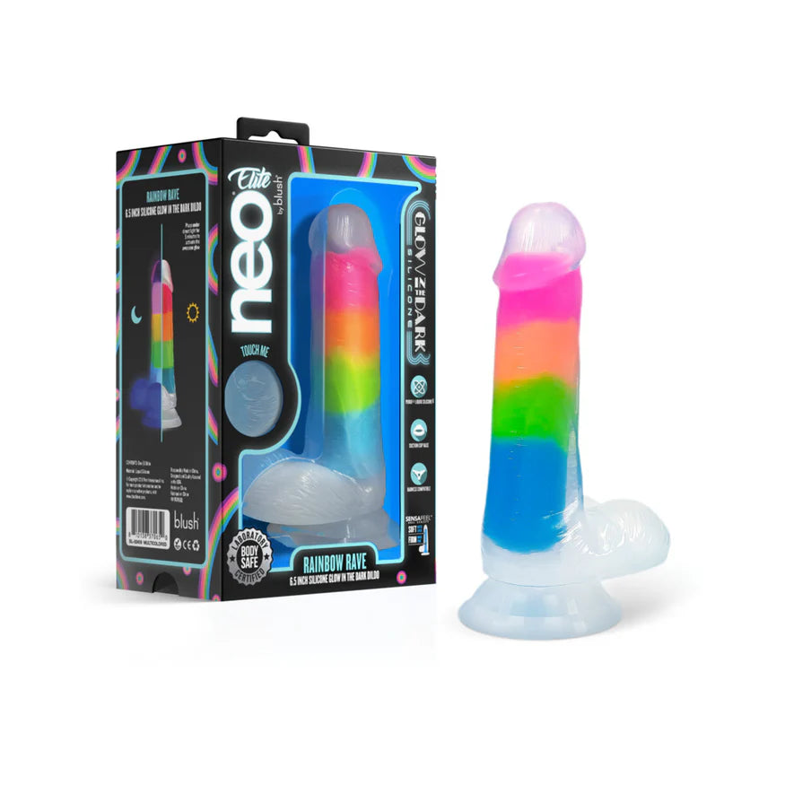 Neo Elite Glow in the Dark Silicone Rainbow Rave Dildo - Buy At Luxury Toy X - Free 3-Day Shipping