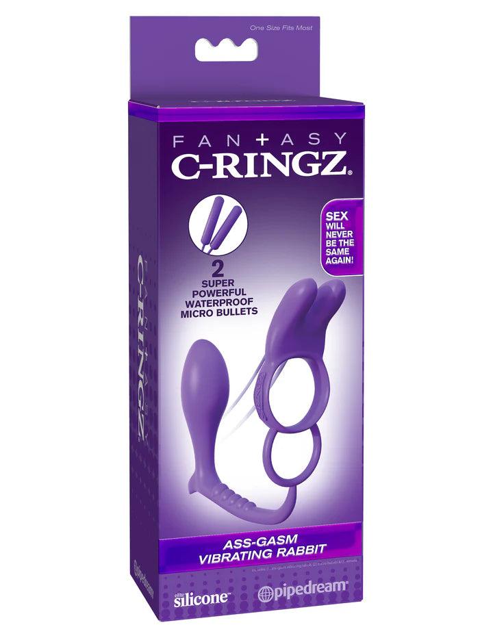 Pipedream Fantasy C-Ringz Ass-Gasm Silicone Vibrating Rabbit and Cock Ring - Buy At Luxury Toy X - Free 3-Day Shipping