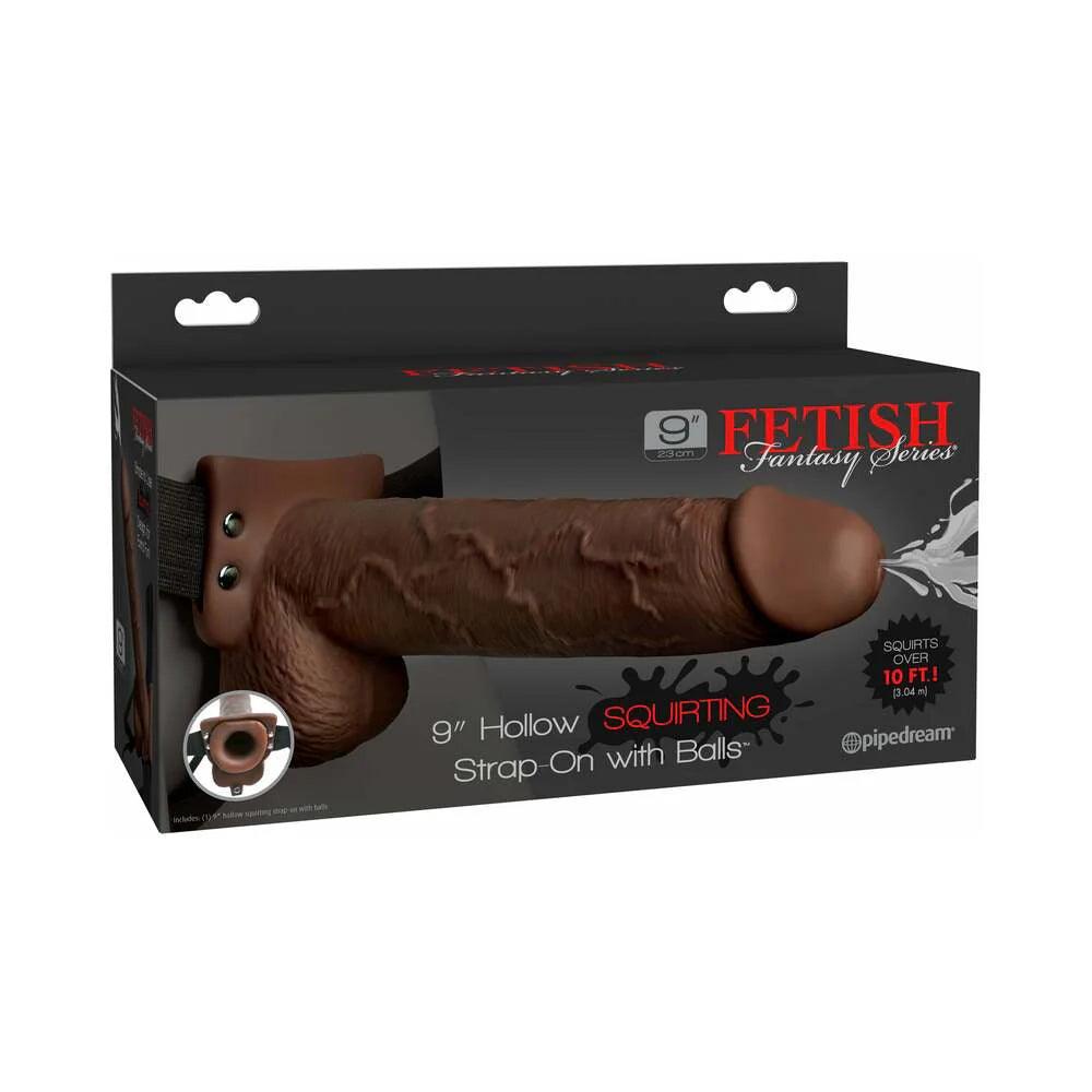Pipedream Fetish Fantasy Series 9 in. Hollow Squirting Strap-On With Balls - Buy At Luxury Toy X - Free 3-Day Shipping