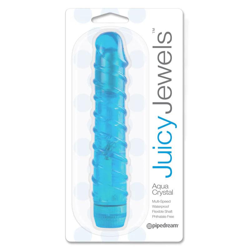 Pipedream Juicy Jewels Aqua Crystal Ribbed Semi-Realistic Vibrator - Buy At Luxury Toy X - Free 3-Day Shipping