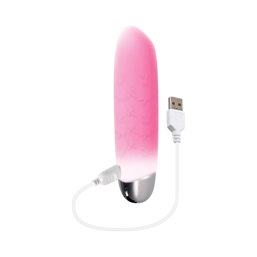 Playboy Bunnies On Parade Rechargeable Silicone Vibrator with Clitoral Stimulator – Squishy Vibrating Bullet for Intense Pleasure - Buy At Luxury Toy X - Free 3-Day Shipping