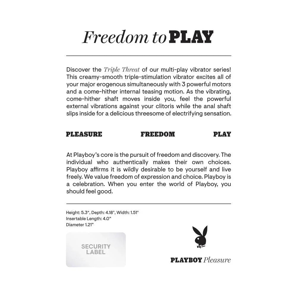 Playboy Triple Threat Rechargeable Silicone Multi Vibrator - Buy At Luxury Toy X - Free 3-Day Shipping