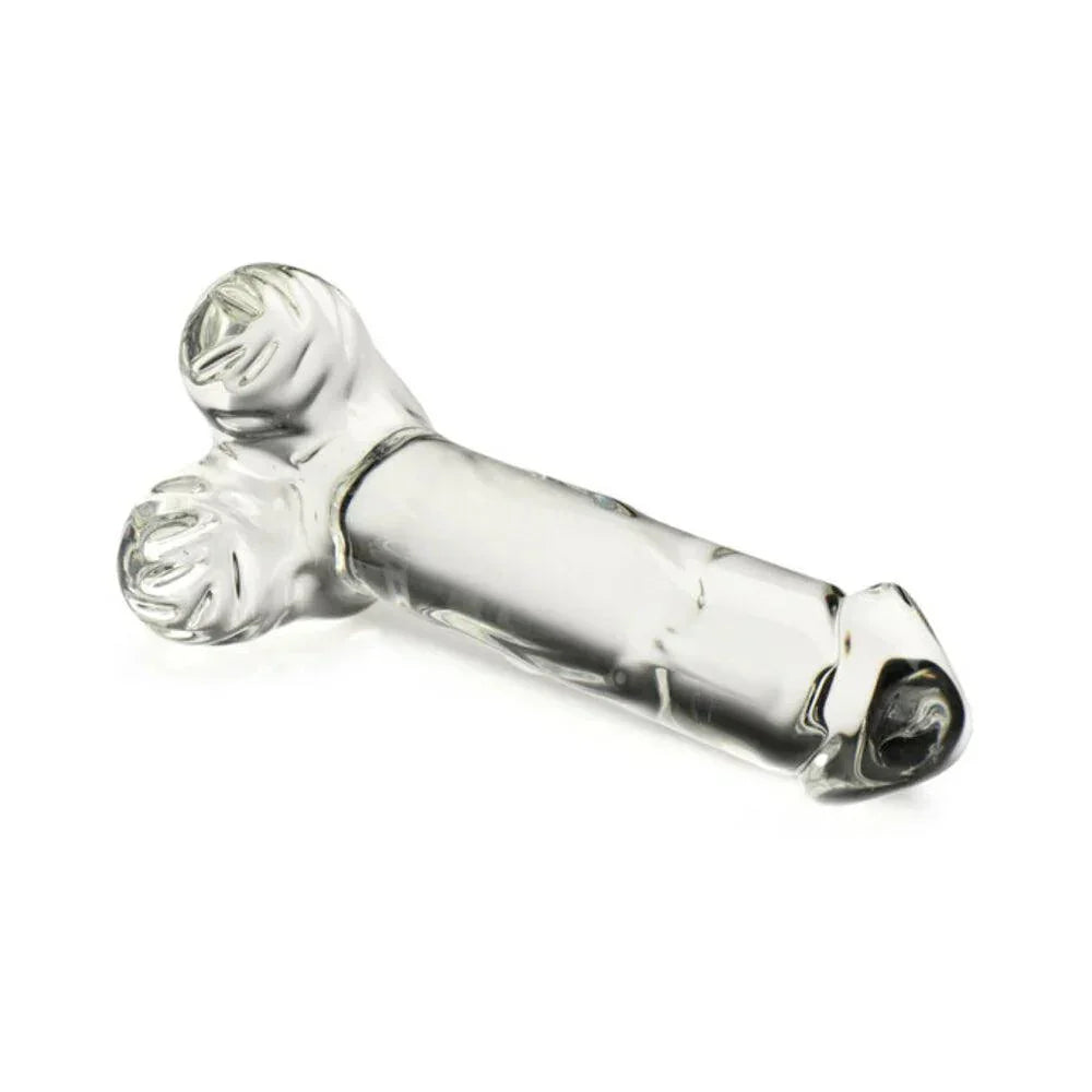 Pleasure Crystals 7.1 in. Glass Dildo with Balls - Buy At Luxury Toy X - Free 3-Day Shipping