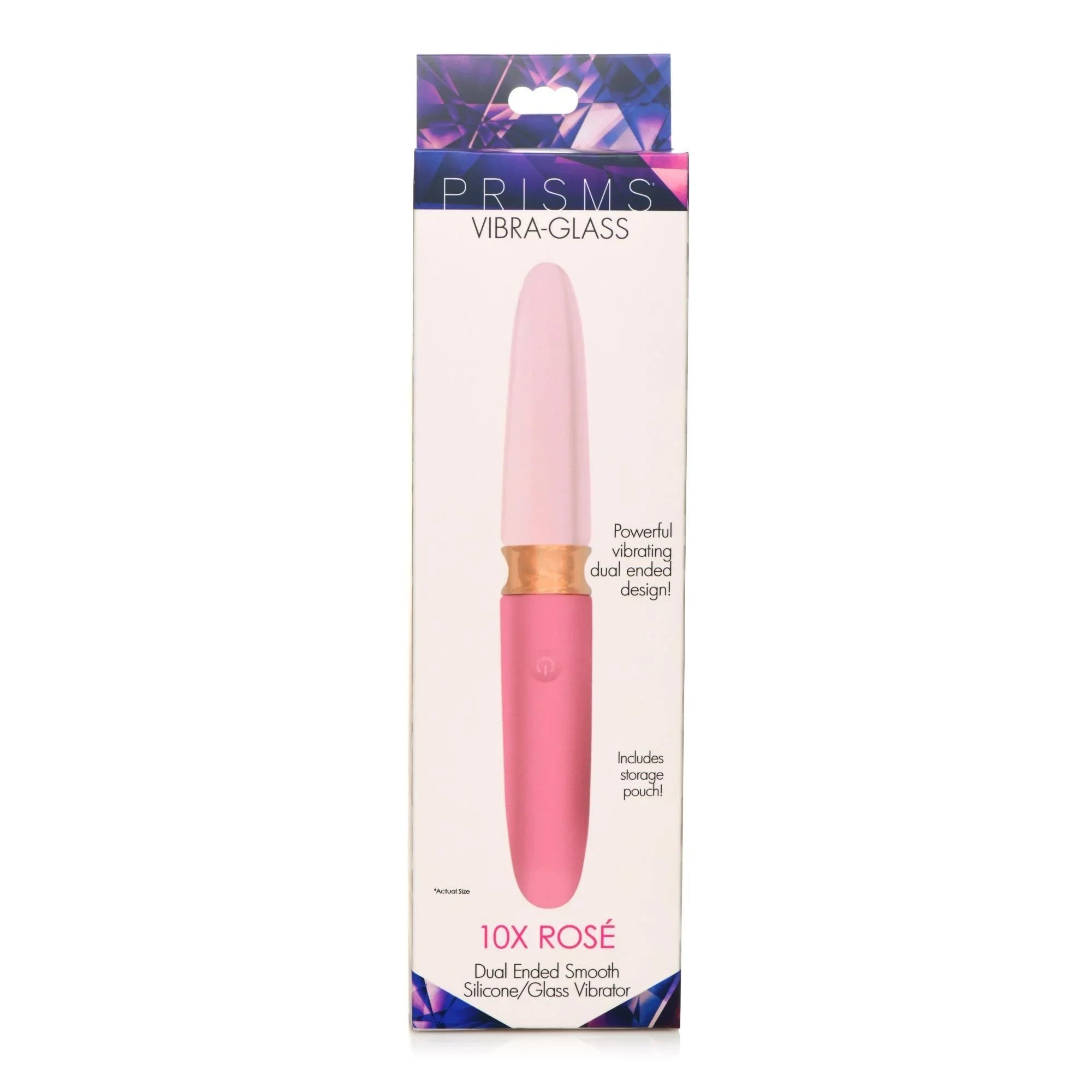 Prisms Erotic Glass Vibra-Glass 10X Rosé Dual Ended Smooth Silicone/Glass Vibrator - Buy At Luxury Toy X - Free 3-Day Shipping