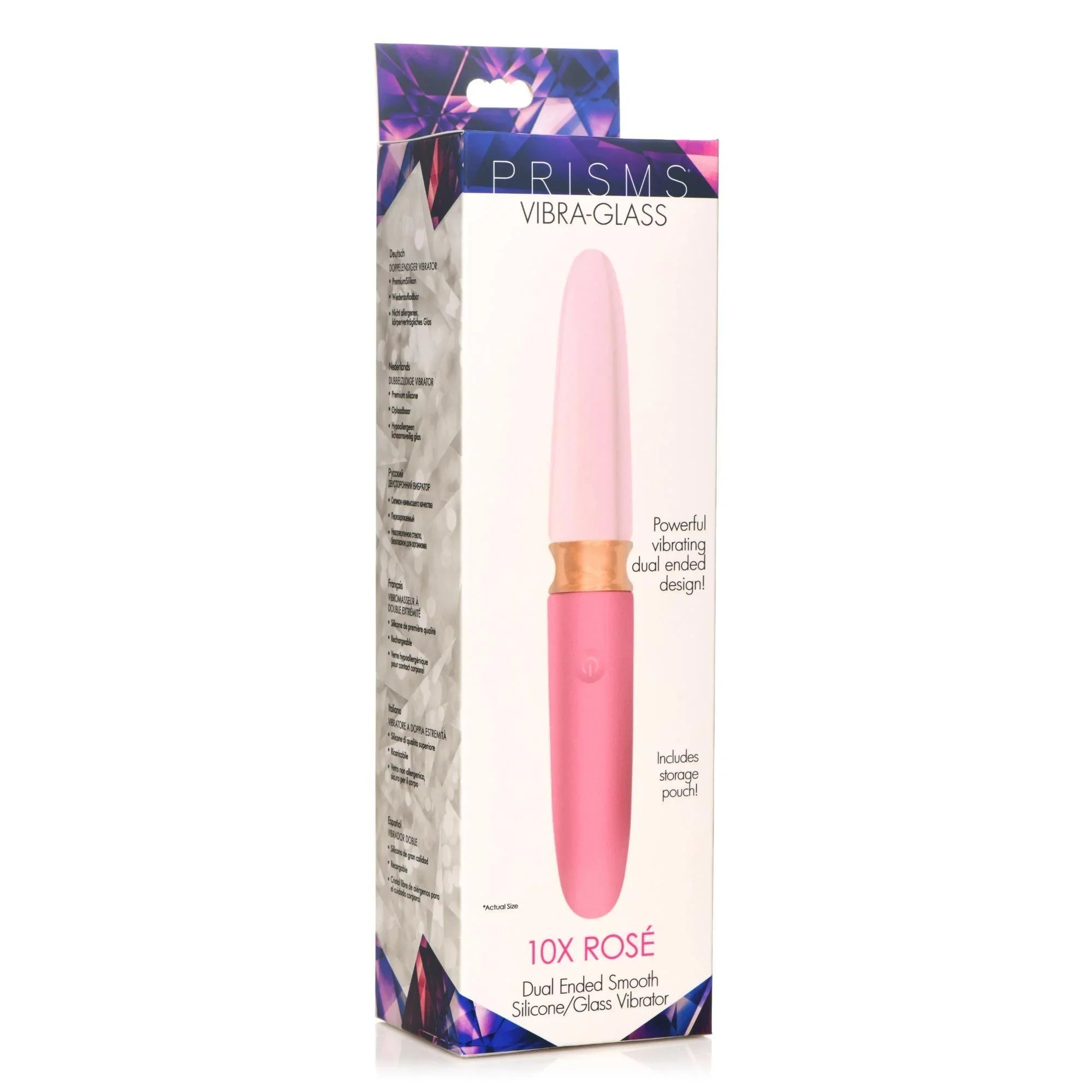 Prisms Erotic Glass Vibra-Glass 10X Rosé Dual Ended Smooth Silicone/Glass Vibrator - Buy At Luxury Toy X - Free 3-Day Shipping