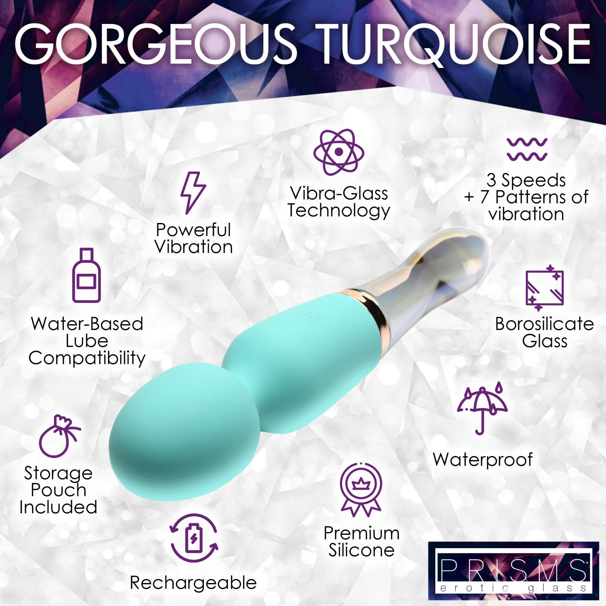 Prisms Erotic Glass Vibra-Glass 10X Turquoise Dual Ended Silicone/Glass Wand - Buy At Luxury Toy X - Free 3-Day Shipping