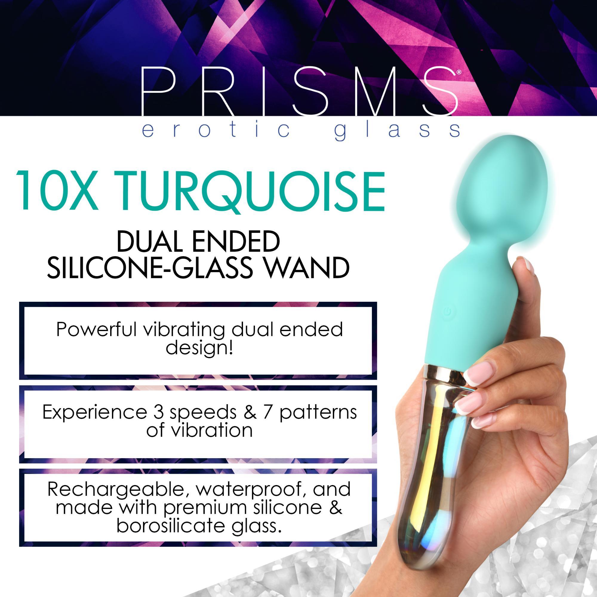 Prisms Erotic Glass Vibra-Glass 10X Turquoise Dual Ended Silicone/Glass Wand - Buy At Luxury Toy X - Free 3-Day Shipping