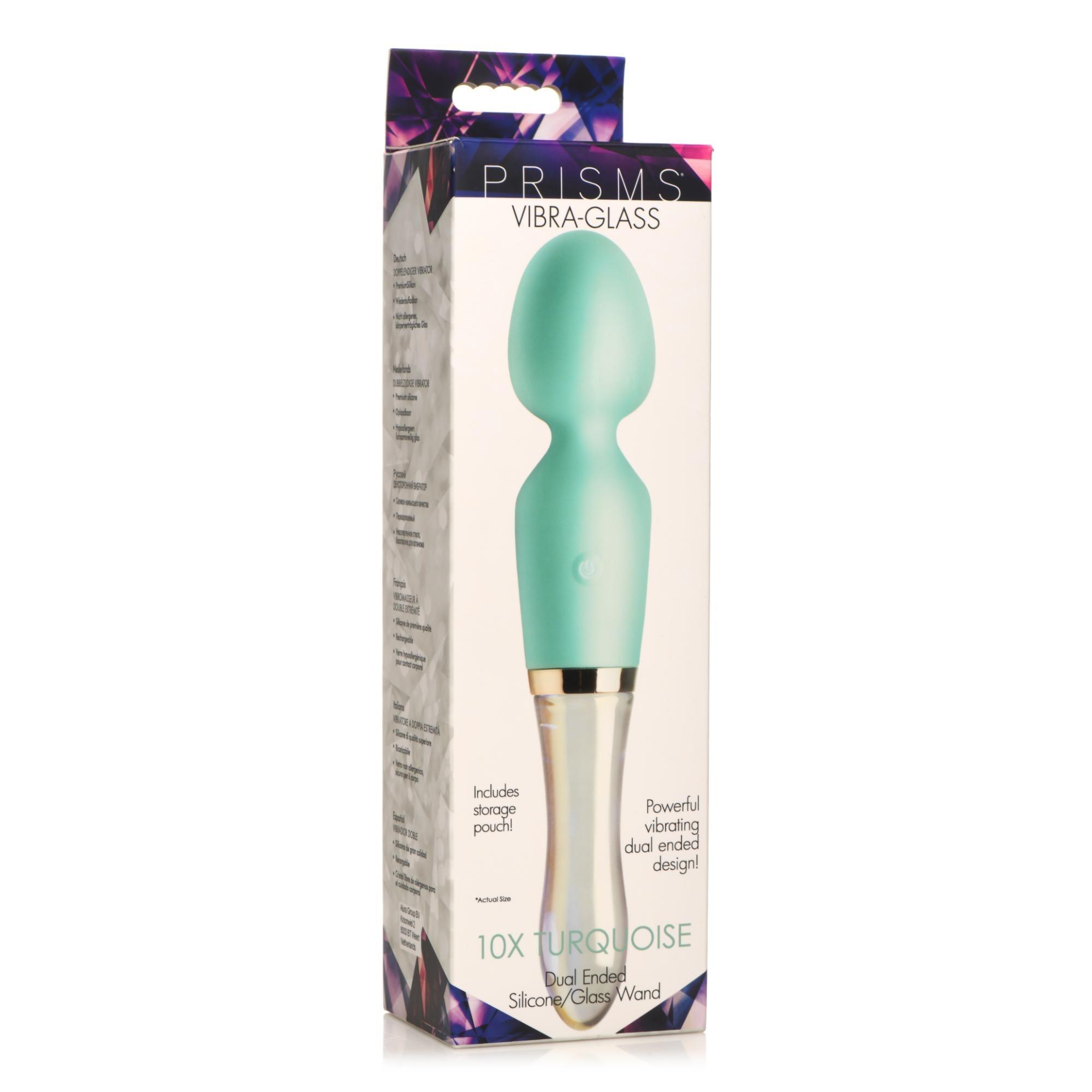 Prisms Erotic Glass Vibra-Glass 10X Turquoise Dual Ended Silicone/Glass Wand - Buy At Luxury Toy X - Free 3-Day Shipping