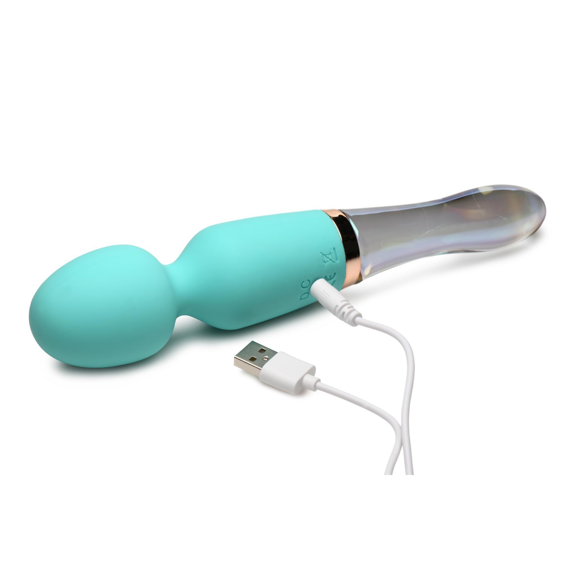 Prisms Erotic Glass Vibra-Glass 10X Turquoise Dual Ended Silicone/Glass Wand - Buy At Luxury Toy X - Free 3-Day Shipping