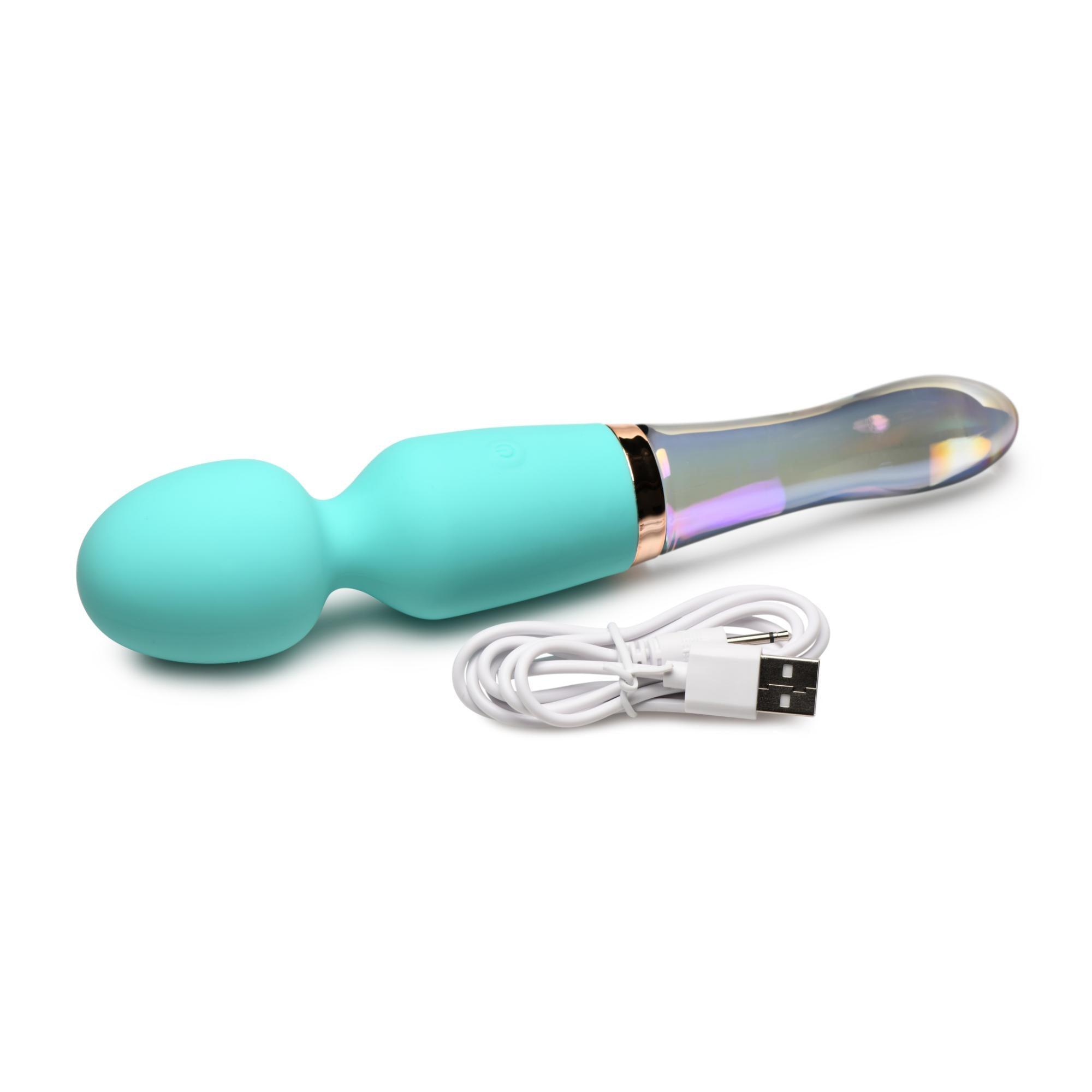 Prisms Erotic Glass Vibra-Glass 10X Turquoise Dual Ended Silicone/Glass Wand - Buy At Luxury Toy X - Free 3-Day Shipping