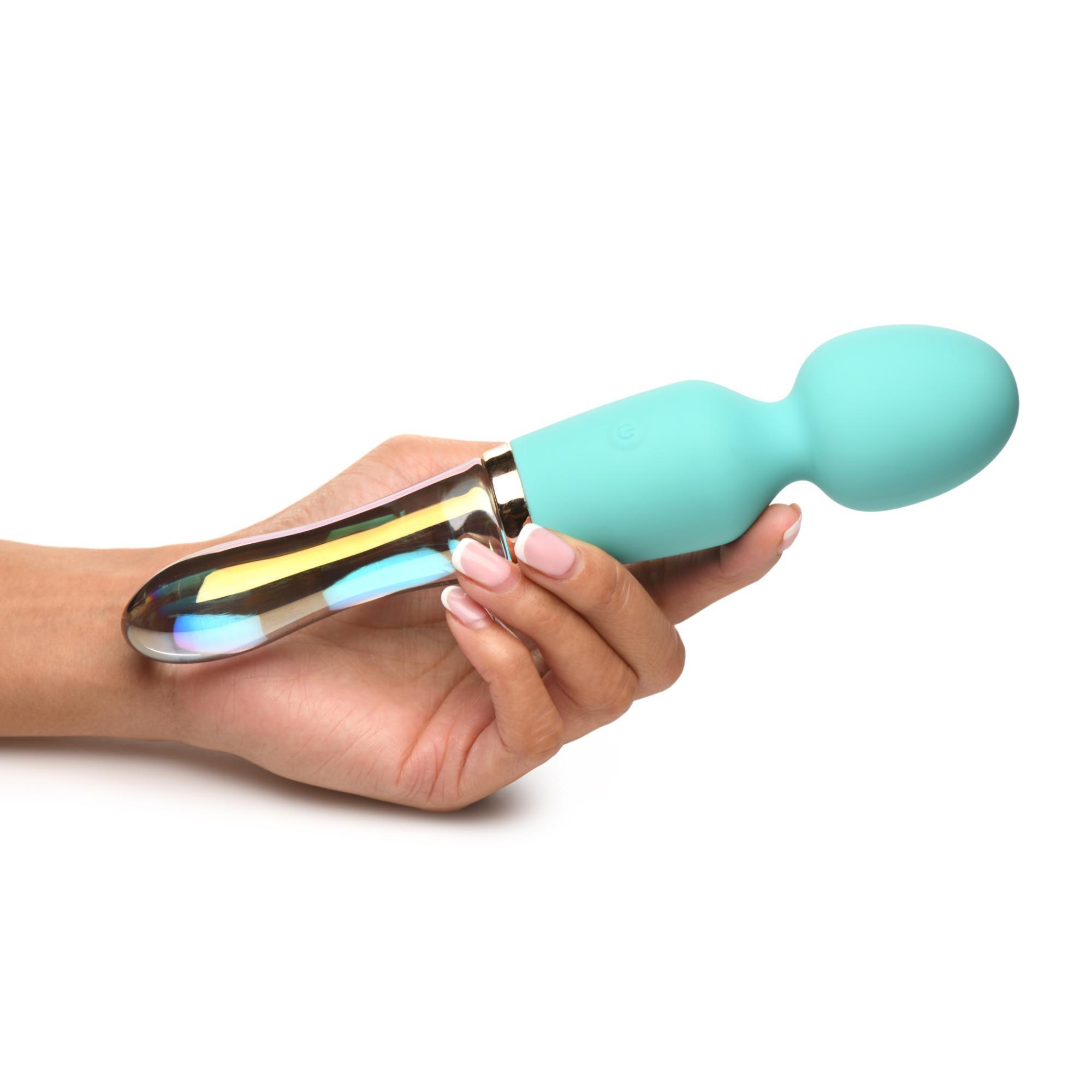 Prisms Erotic Glass Vibra-Glass 10X Turquoise Dual Ended Silicone/Glass Wand - Buy At Luxury Toy X - Free 3-Day Shipping