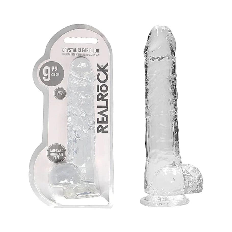 RealRock Crystal Clear Realistic 9 in. Dildo With Balls and Suction Cup - Buy At Luxury Toy X - Free 3-Day Shipping