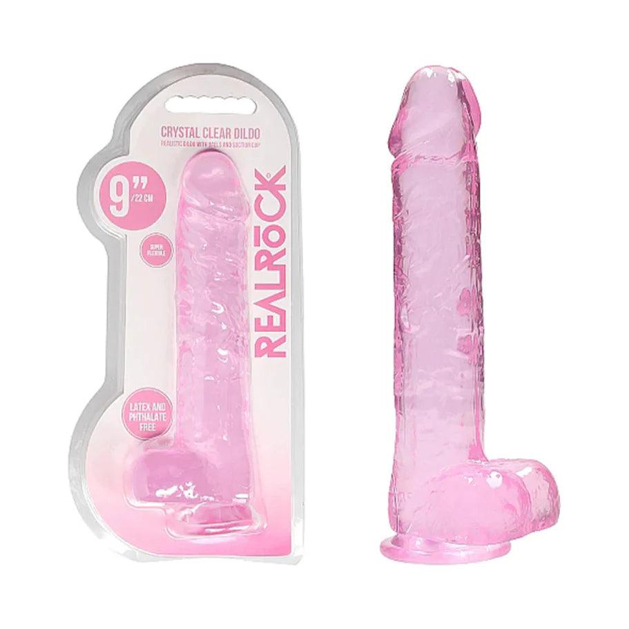 RealRock Crystal Clear Realistic 9 in. Dildo With Balls and Suction Cup - Buy At Luxury Toy X - Free 3-Day Shipping