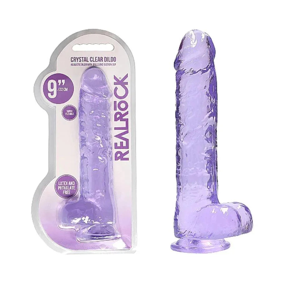 RealRock Crystal Clear Realistic 9 in. Dildo With Balls and Suction Cup - Buy At Luxury Toy X - Free 3-Day Shipping