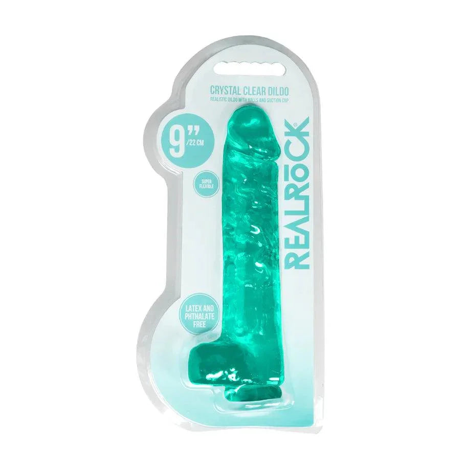 RealRock Crystal Clear Realistic 9 in. Dildo With Balls and Suction Cup - Buy At Luxury Toy X - Free 3-Day Shipping