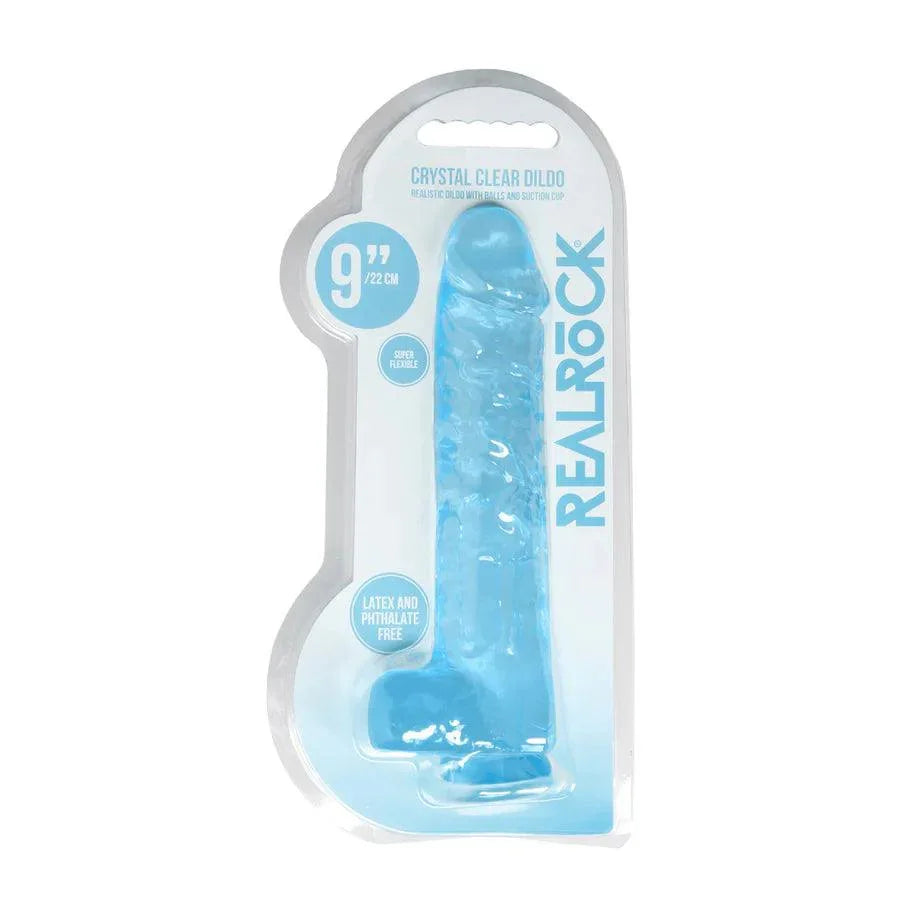 RealRock Crystal Clear Realistic 9 in. Dildo With Balls and Suction Cup - Buy At Luxury Toy X - Free 3-Day Shipping