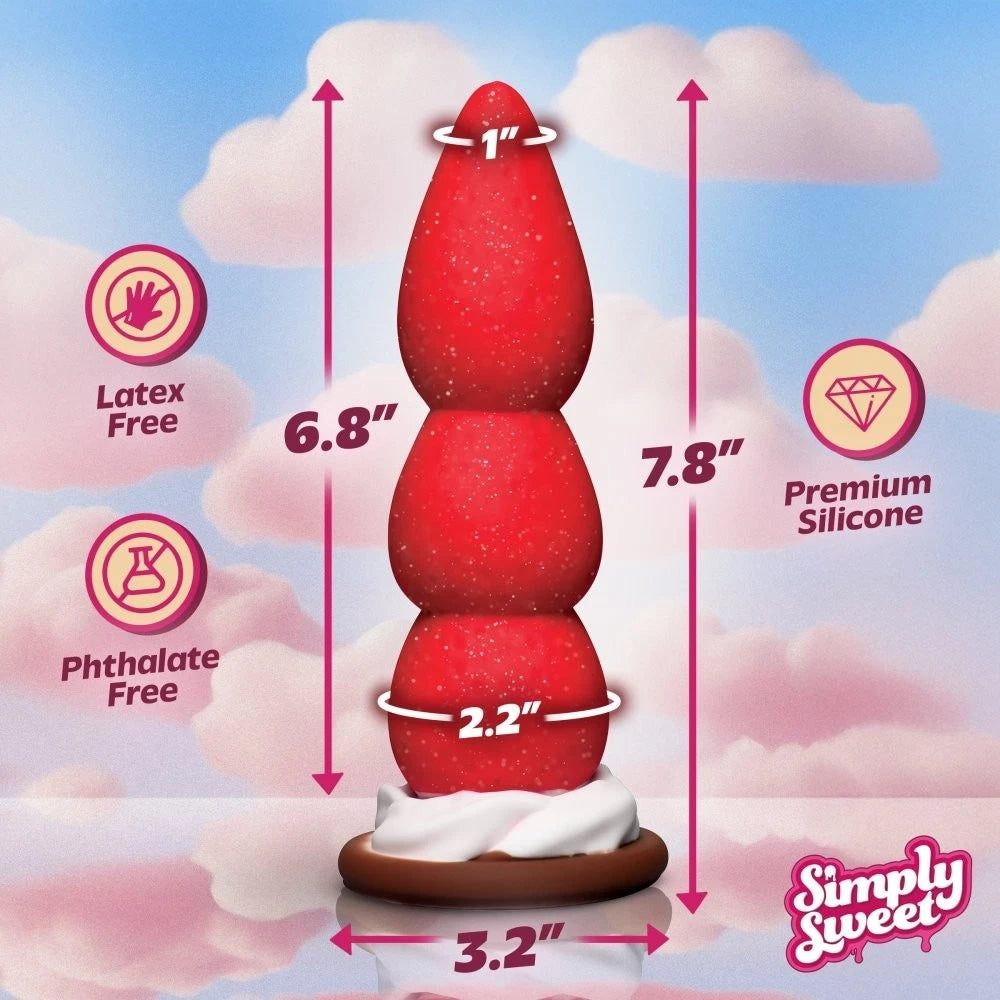 Simply Sweet Strawberry Sweet Cream Silicone Dildo 7.8” – Suction Cup & Harness Compatible