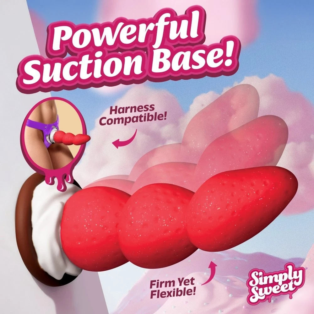 Simply Sweet Strawberry Sweet Cream Silicone Dildo 7.8” – Suction Cup & Harness Compatible