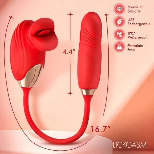 Lickgasm Bliss Kiss Rechargeable Silicone Kissing Clitoral Stimulator with Thrusting Vibrator