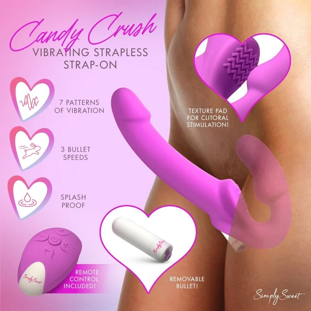 Simply Sweet Candy Crush Vibrating Rechargeable Silicone Strapless Strap-On with Remote