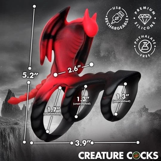 Creature Cocks Dragon Flight Vibrating Silicone Cock Ring with Remote