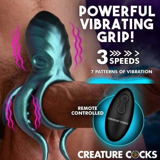 Creature Cocks Octo Grip Vibrating Rechargeable Silicone Cock Ring with Remote