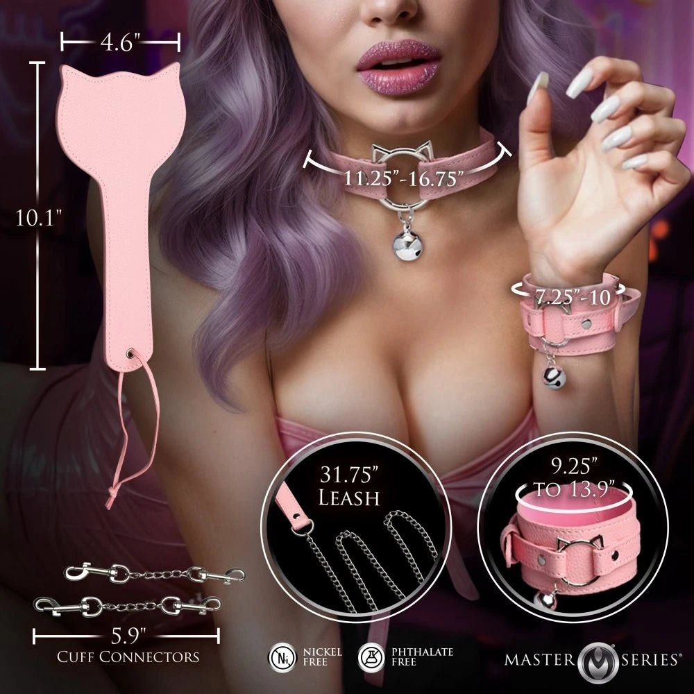 Master Series Kitty Bondage Set – Vegan Leather Collar, Cuffs & Paddle Kit