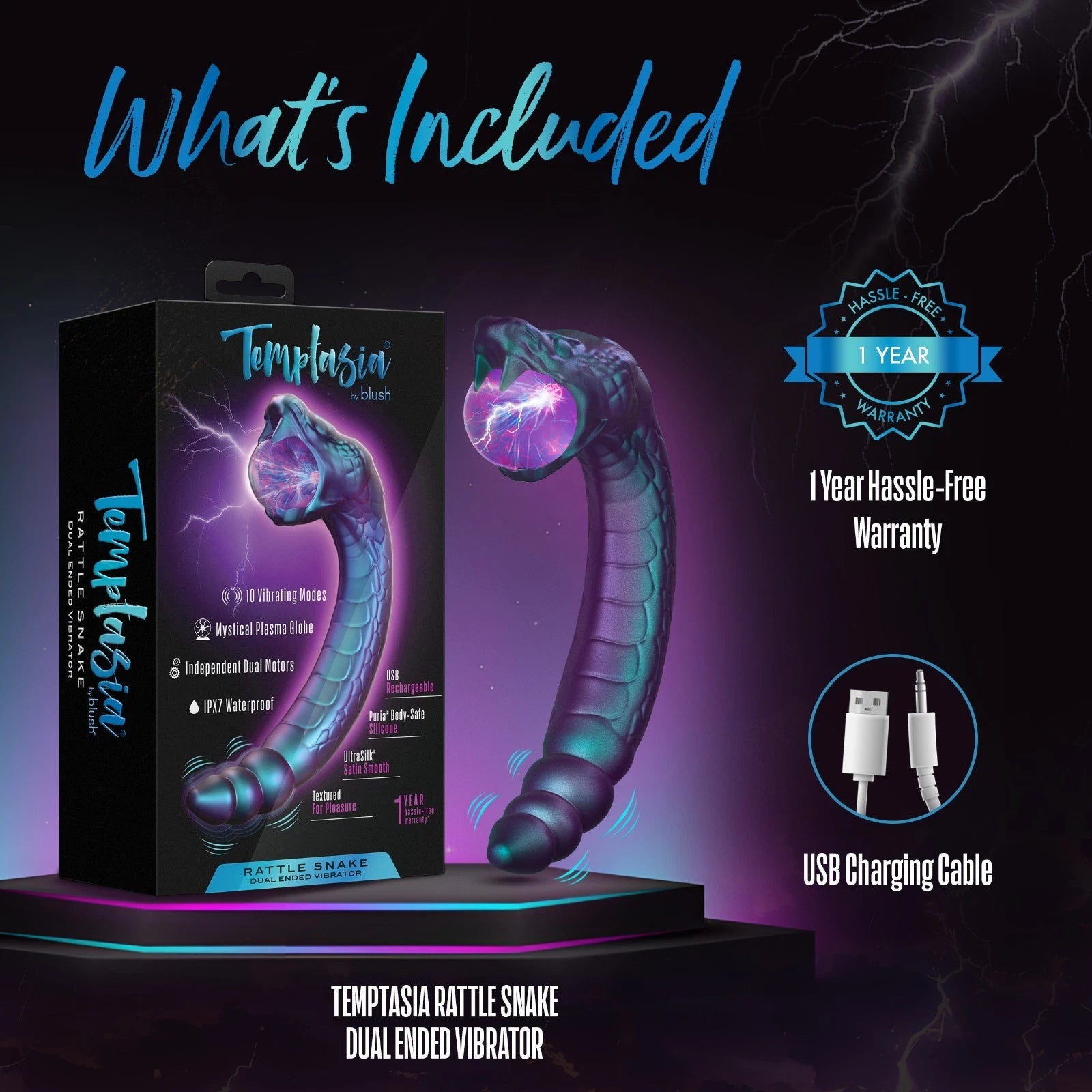 Temptasia Rattle Snake Rechargeable Silicone Vibrator with Dual Motors