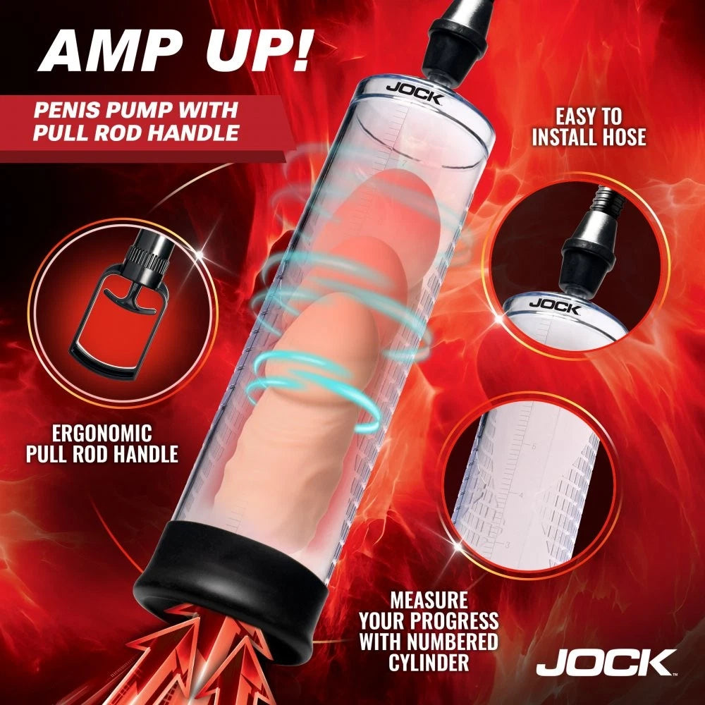 Jock Amp Up Penis Pump with Pull Rod – Manual Vacuum Pump with Graduated Cylinder