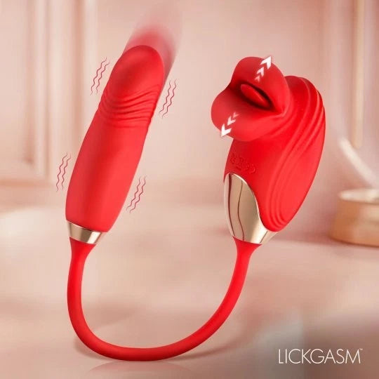 Lickgasm Bliss Kiss Rechargeable Silicone Kissing Clitoral Stimulator with Thrusting Vibrator